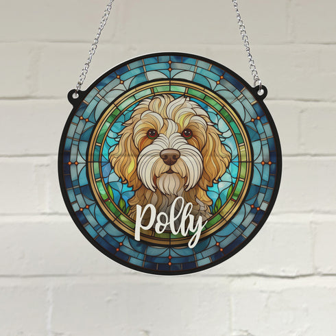 Cockapoo Apricot Personalised Stained Glass Effect Suncatcher